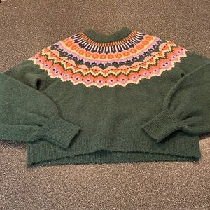 Boden Green and Pink Fair Isle Pattern Crew Neck Sweater - wool blend size 6
